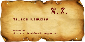 Milics Klaudia névjegykártya